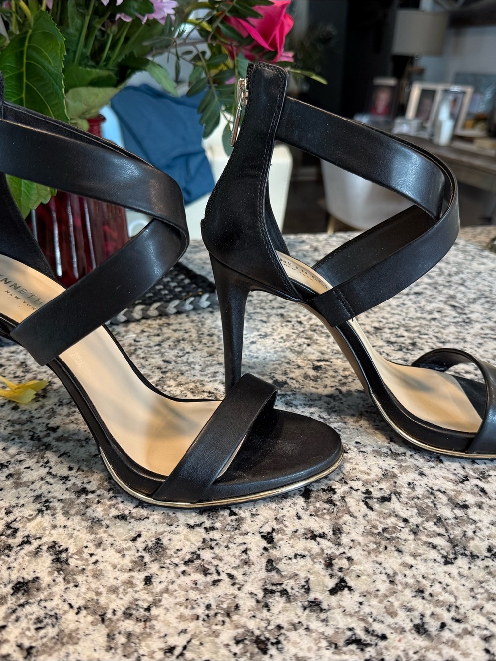 Kenneth Cole Black Crisscross Ankle-Strap Stilettos
